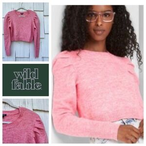 Wild Fable Pink Puff Sleeve Cropped Sweater Women's Size‎ M